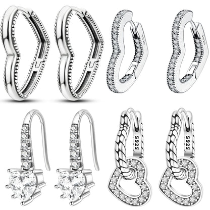 Sterling Silver Heart Zircon Hoop Earrings for Women