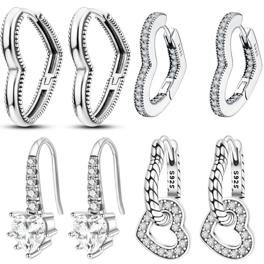 Sterling Silver Heart Zircon Hoop Earrings for Women