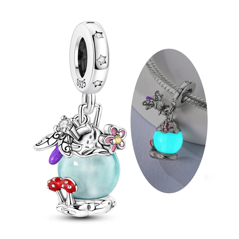 925 Sterling Silver Love Starry Sky Cat Paw Charms Beads