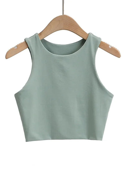 2025 Summer Women Slim Sleeveless O Neck Tank Tops Nylon