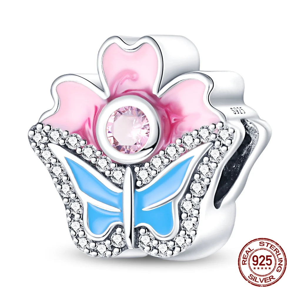 Elegant Sterling Silver Purple Flower Beads for DIY Jewelry and Charm Bracelets