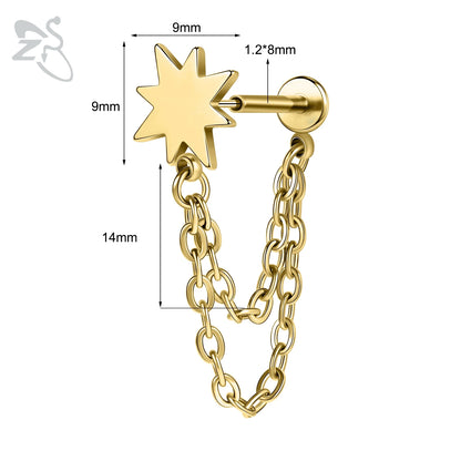 ZS 16G Stainless Steel Stud Earrings for Women and Girls with CZ Crystal Tassel Drop Design