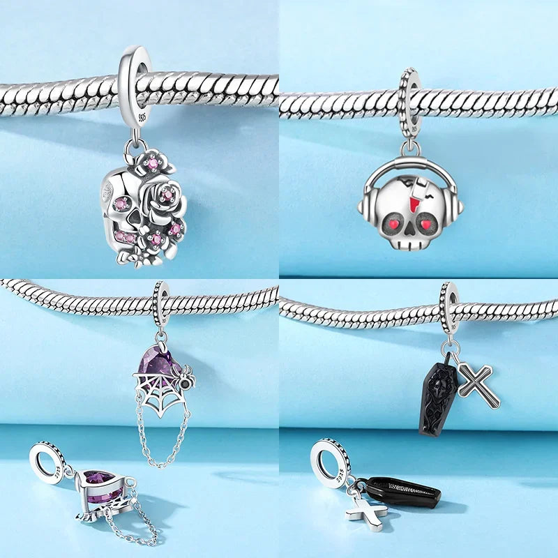 S925 Silver Luminous Zombie Skeleton Charm Bead Dangle