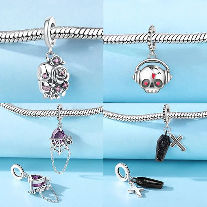 S925 Silver Luminous Zombie Skeleton Charm Bead Dangle