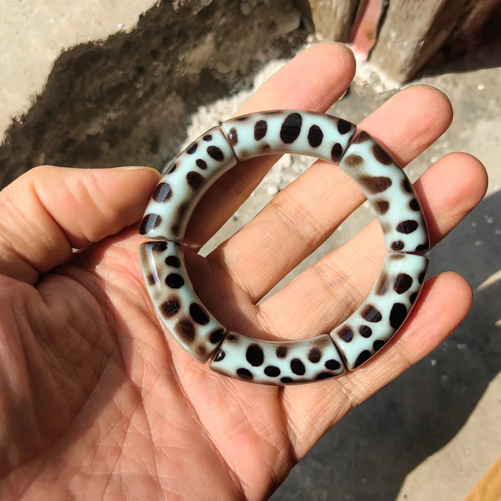 Vintage Leopard Print Acrylic Bamboo Stretch Bracelet for Women Fashion Jewelry 2025