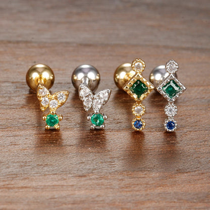 Vintage Stainless Steel Star Butterfly Stud Earrings for Women - Tiny Helix Tragus Cartilage Piercing Jewelry