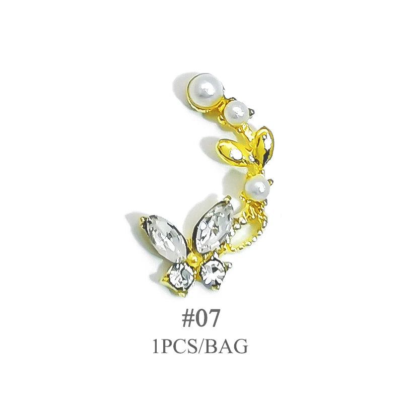 Elegant Gold Silver Metal Bowknot Nail Charm 3D Rhinestone Decor for DIY Manicure Art
