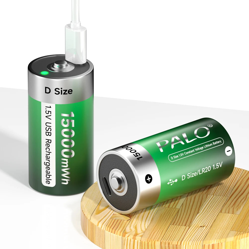 1.5V USB LR20 Battery Rechargeable R20 15000mWh D Size Type Batteries with Type-C Cable