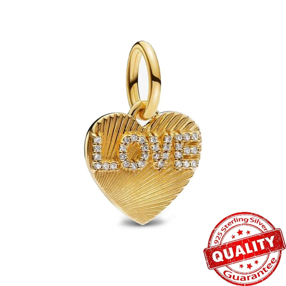 925 Sterling Silver Gold Heart and Maple Leaf Charms Sparkling Zircon Pendant for Women DIY Bracelet Fine Jewelry Gift