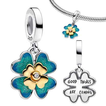 925 Sterling Silver Lucky Four Leaf Clover And Horseshoe Charms With Green Zircon For Bracelet Necklace Earrings