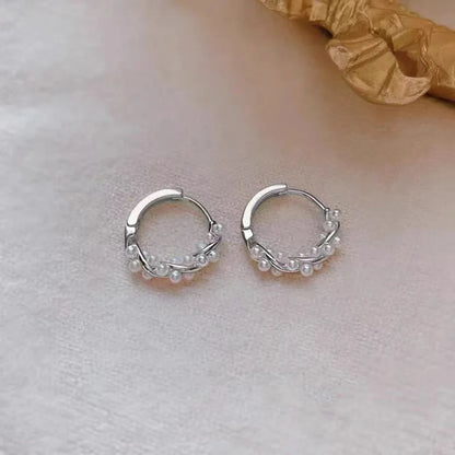 ZAKOL Elegant Minimalist Pearl Hoop Earrings Timeless Jewelry Gift for Women Sliver Color