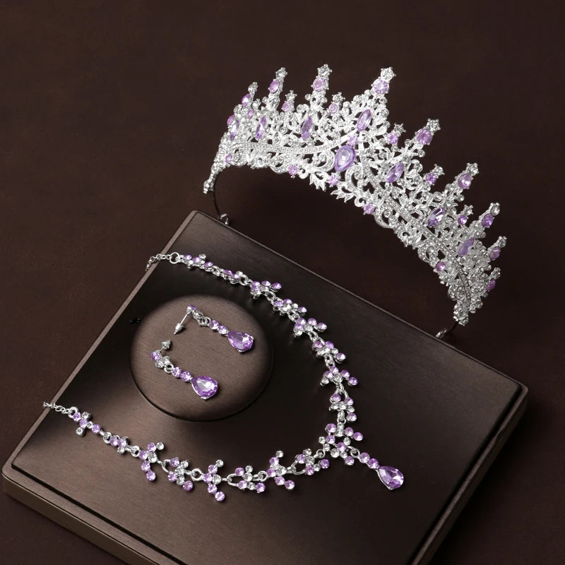 Itacazzo Gold Bridal Headwear Set with Crown, Necklace, and Earrings for Women