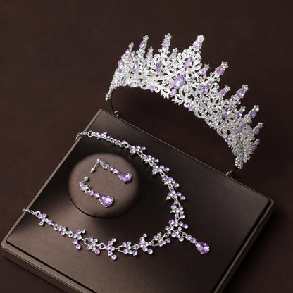 Itacazzo Gold Bridal Headwear Set with Crown, Necklace, and Earrings for Women