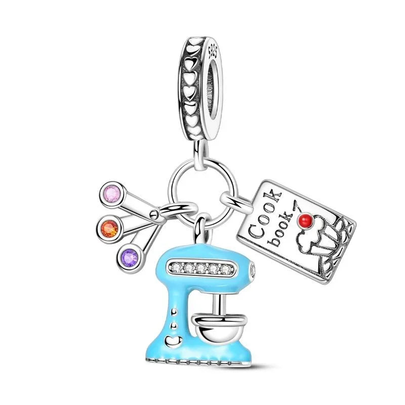 925 Sterling Silver Colorful Airplane Boat Camera Juice Charms Beads for DIY Necklace and Bracelet Jewelry Gifts