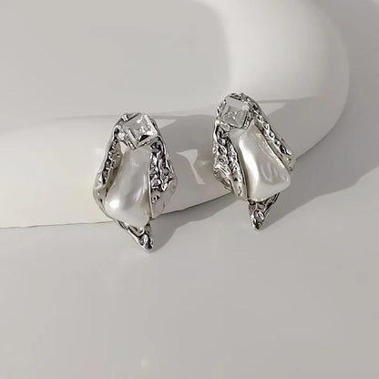 Irregular Zircon Pearl Earrings for Women with Special-Shaped Korean Design