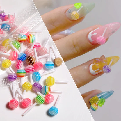 Kawaii Lollypop 3D Nail Art Charms Set with Resin Butterfly and Bear Rhinestones