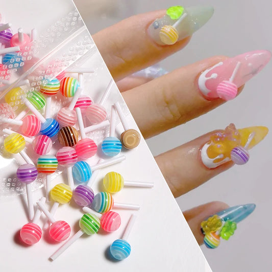 Kawaii Lollypop 3D Nail Art Charms Set with Resin Butterfly and Bear Rhinestones