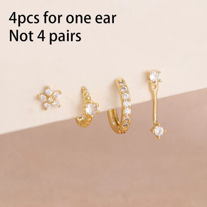 14K Gold Plated Dainty Zircon Flower Hoop Earrings Set for Women Stylish Stainless Steel Studs
