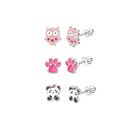 Charming Animal and Flower Stud Earrings Set for Girls with Secure Screw-Backs