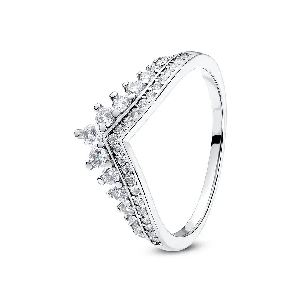 Original 925 Sterling Silver Heart Crown Bow Moon Shell Colorful Crystal Ring for Women Fine Jewelry Gift XR185