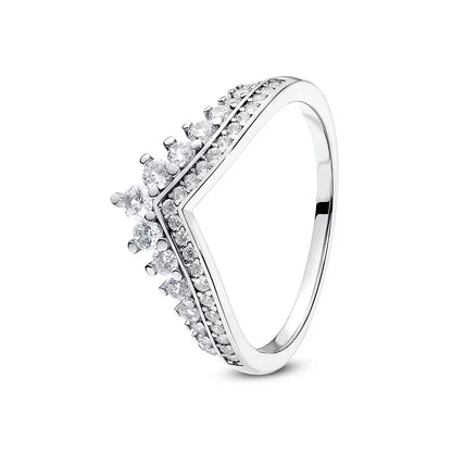 Original 925 Sterling Silver Heart Crown Bow Moon Ring with Colorful Crystal for Women Elegant Fine Jewelry Gift AMR057