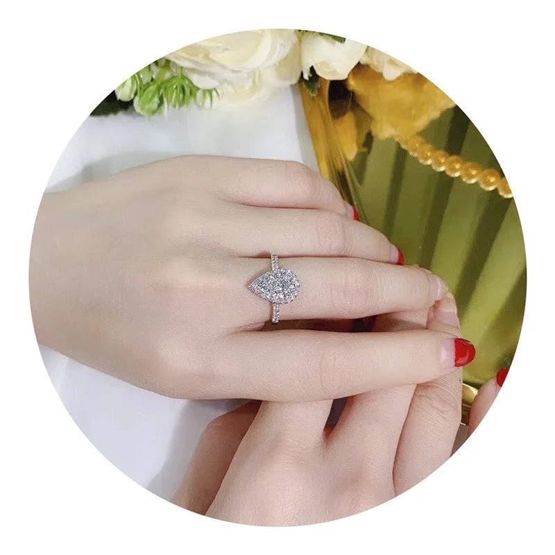 925 Sterling Silver Water Drop Shaped Ring for Women with Brilliant CZ for Wedding Engagement and Party