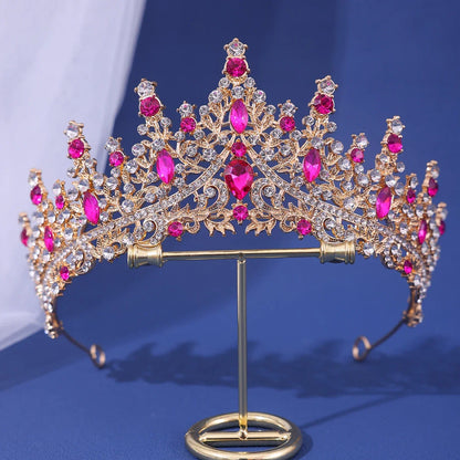 Luxury Bridal Crown - Baroque Queen Tiaras for Weddings & Parties gold Rose red