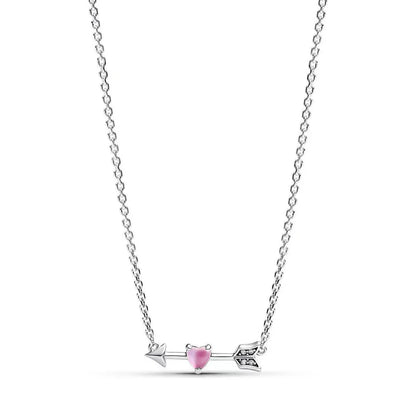 Luxury 925 Sterling Silver Colorful Arrow Heart Bow Tie Feather Pendant Necklace Charming DIY Gift for Women