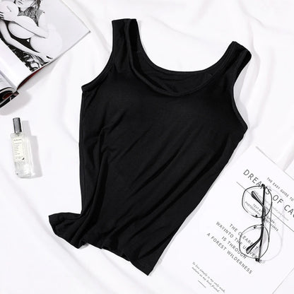 2023 Women’s Slim Fit Vest Tops with Built-In Bra Padded Neck Tank Casual Solid Color Shirts