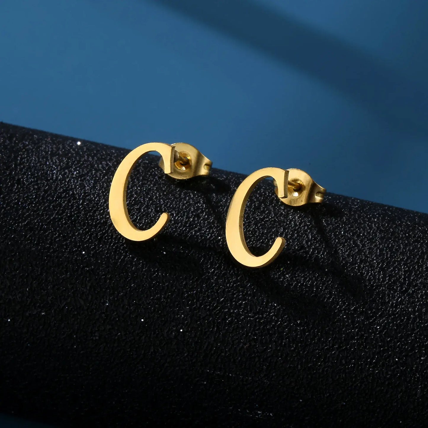 Tiny Stainless Steel Initial Letter Stud Earrings Gift C