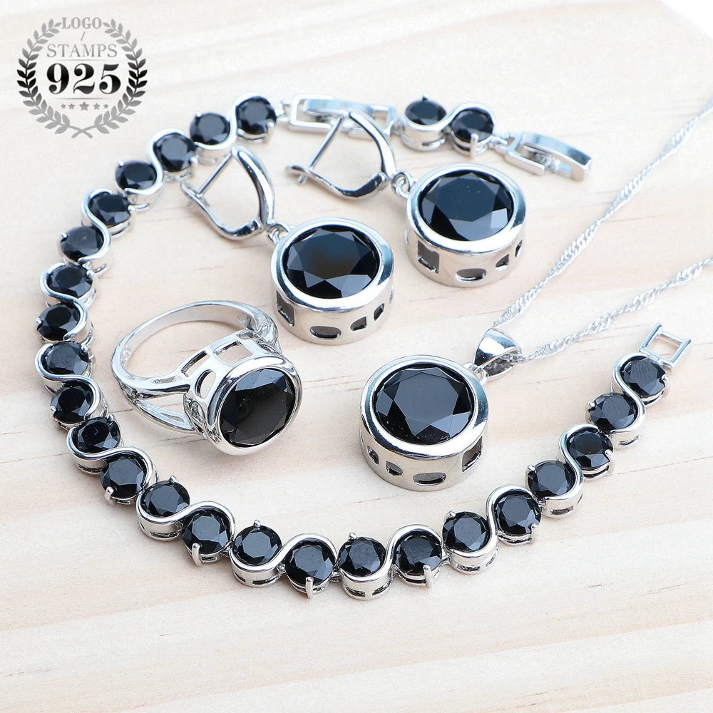 925 Sterling Silver Bridal Jewelry Set with Magic Rainbow Zircon Stones