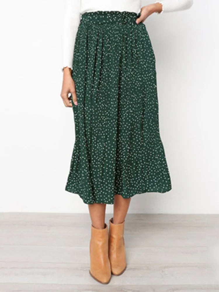 Dozw 2025 Chiffon Print Maxi Skirt With Pockets High Waist