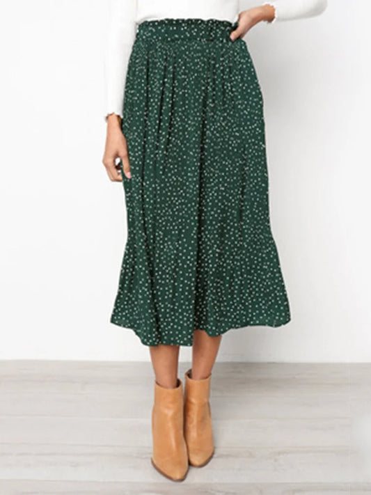 Dozw 2025 Chiffon Print Maxi Skirt With Pockets High Waist