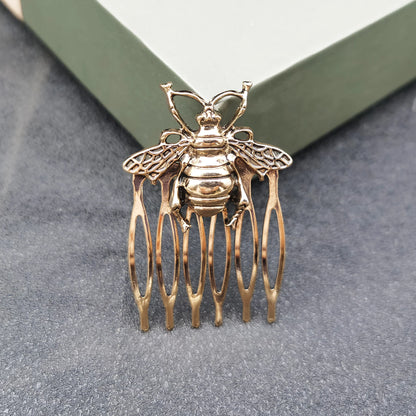 Luxury Bridal Butterfly Headdress - Stunning Silver & Gold Flower Hair Comb for Brides Antique Bee