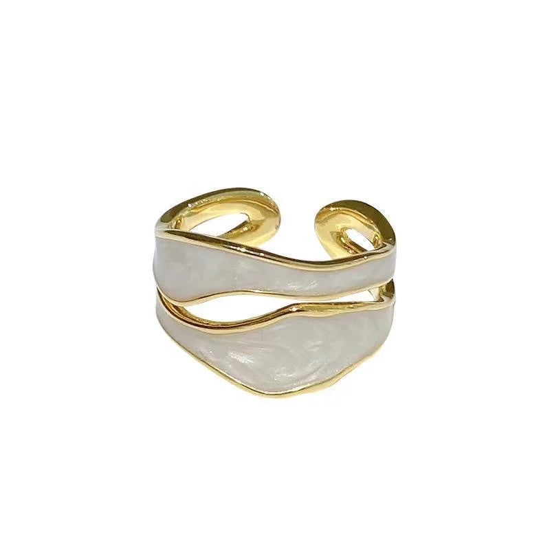 Vintage Gold Geometric Adjustable Ring Elegant Enamel Jewelry for Women Adjustable 1