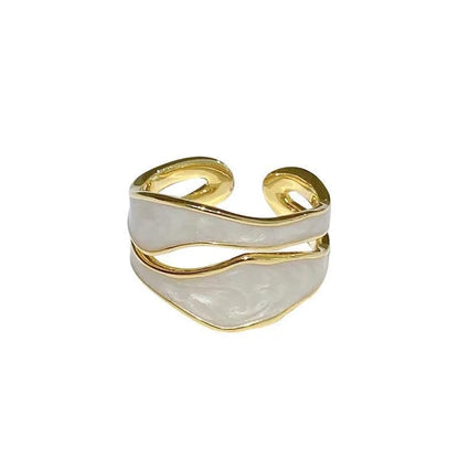 Vintage Gold Geometric Adjustable Ring Elegant Enamel Jewelry for Women Adjustable 1