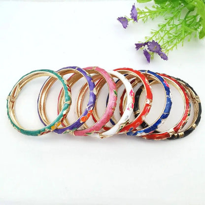 Vintage Chinese Cloisonne Peony Enamel Bangle Set for Women