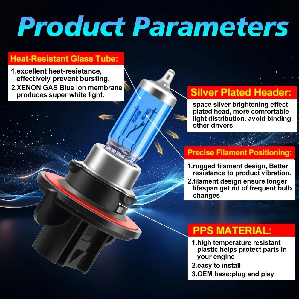 2pcs H13 H11 H7 H1 Halogen Headlights 6000K White 100W Plug and Play Enhanced Visibility Auto Headlight Lamp Mini Size