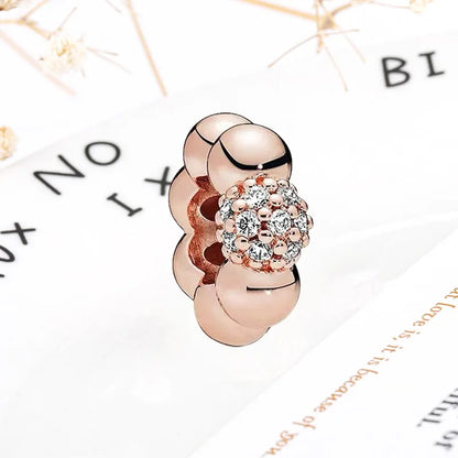 Rose Gold Winged Angel Heart Charm Bead Pink Daisy Spacer
