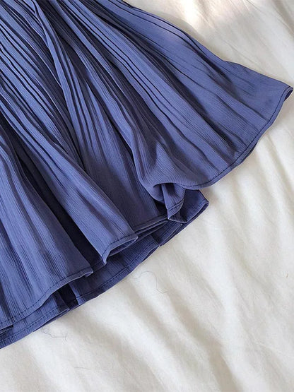 Chiffon Pleated Mini Skirt Elastic Waist Korean Beach 2025
