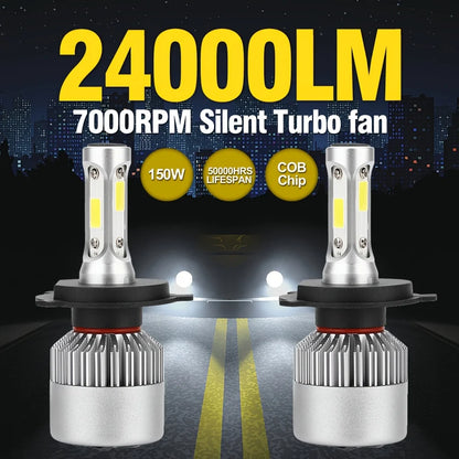 2pcs Ultra-Bright H7 H4 Led Car Headlights 150W 24000Lm 6000K 5202