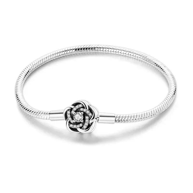 Sterling Silver 925 Star Clover Lotus Flower Snake Chain Bracelet for Women DIY Charm Jewelry Gift