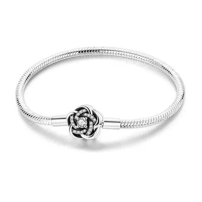Sterling Silver 925 Star Clover Lotus Flower Snake Chain Bracelet for Women DIY Charm Jewelry Gift