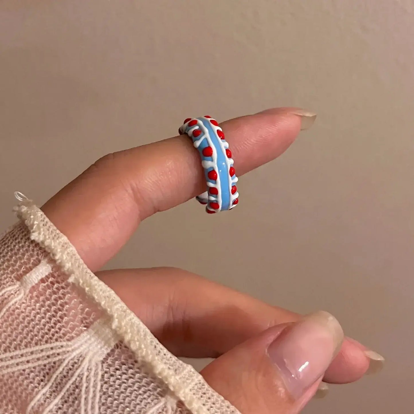 2025 Colorful Enamel Heart Sweet Ring Trendy Geometric Dripping Oil for Women style 02
