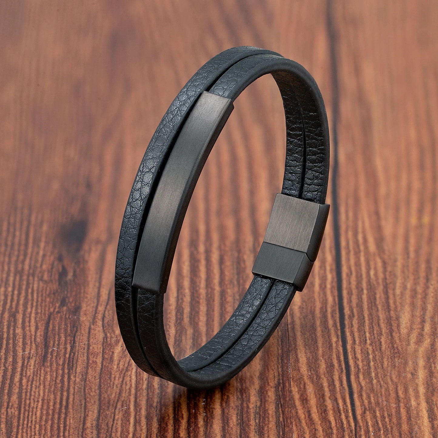 Luxury Men's Leather Bracelet Hand-Woven Multilayer Vintage Bangle with Stainless Steel Clasp