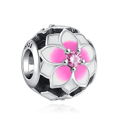 925 Sterling Silver Charm Beads for Women Bracelet - Four-Leaf Clover and Sunflower Design B115Y