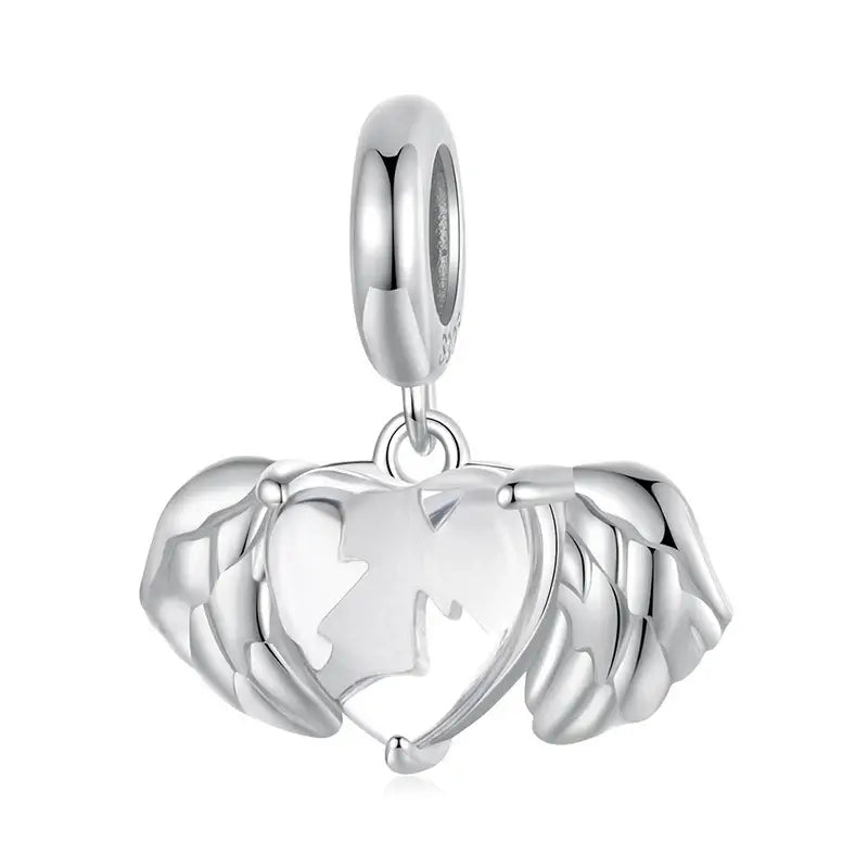 WOSTU 925 Sterling Silver Aurora Butterfly Heart Charm Beads with CZ Stones SCC2946