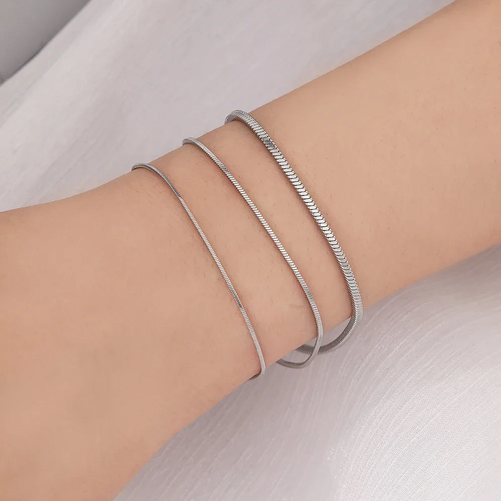 Classic Gold Color Snake Chain Bracelets for Couples with Lobster Clasp Fashion Jewelry