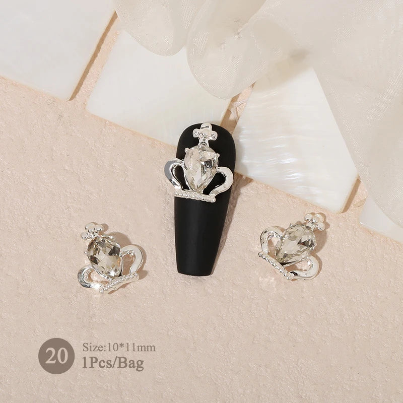Elegant Gold Silver Metal Bowknot Nail Charm 3D Rhinestone Decor for DIY Manicure Art