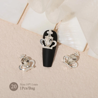 Elegant Gold Silver Metal Bowknot Nail Charm 3D Rhinestone Decor for DIY Manicure Art